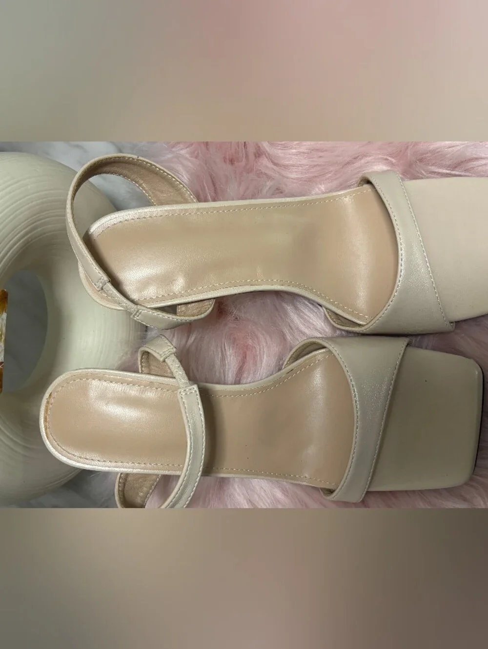 Women's Nude Strappy Sandals - Neutral Leather Finish